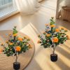 Artificial Camellia Tree, 35in Faux Camellia Plant in Pot with Orange Flowers for Spring Home Front Door Outdoor Indoor Decoration