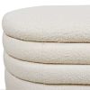 Fuji 49" Upholstered Oval Storage Bench, Ivory White Boucle
