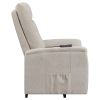 Beige Upholstered Power Lift Recliner with Storage Pocket