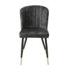 Modern Design Home Furniture Chairs Set of 2, Charcoal-hued Velvet Upholstery Channel Tufting Black Metal Legs with Gold-Finish Accent