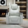 270 Degree Swivel PU Leather Power Recliner Individual Seat Home Theater Recliner with Surround Sound, Cup Holder, Removable Tray Table