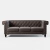 82.75"Chesterfield Sofa Tufted Velvet Upholstered 3-Seater Sofa Key Arms With Nailhead Decoration Brown