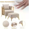 Chair with Ottoman,Faux Leather Upholstered Reading Single Sofa chair Bedroom Living Room Office,Armchair with Metal Legs,Beige