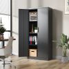 71"H Metal Garage Storage Cabinet, Black Tool Steel Locking Cabinet with Doors and 3 Shelves