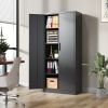 72"H Metal Garage Storage Cabinet, Black Tool Steel Locking Cabinet with Doors and 4 Shelves