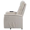 Beige Upholstered Power Lift Recliner with Storage Pocket