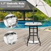 31 Inch Patio Bar Table, Square Outdoor Bar Height Bistro Table with Tempered Glass Tabletop & Umbrella Hole