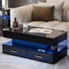 Modern Lift Top Coffee Table, High Glossy Coffee Table with 16 Colors LED Lights, Lift top Coffee Table with 2 Drawers