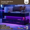 Modern Lift Top Coffee Table, High Glossy Coffee Table with 16 Colors LED Lights, Lift top Coffee Table with 2 Drawers