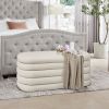 Fuji 49" Upholstered Oval Storage Bench, Ivory White Boucle