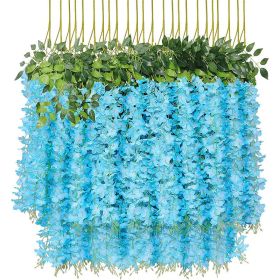 12 Packs Artificial Hanging Plants, Premium Oxidation Resistance Artificial Flower, Artificial Wisteria Plants (Color: Blue)