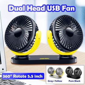 USB Desk Fan 5.5 Inch Powerful Table Fan Dual Head 360¬∞ Rotate Quiet 3 Speeds Wind Desktop USB Fan With 55 Inch USB Cable For Home Office Indoor Outd (Color: Gray+Yellow)