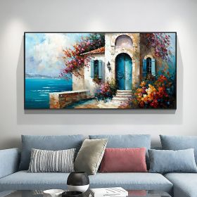 Hand Painted Oil Painting Abstract Seaside Landscape Oil Painting On Canvas Large Wall Art Original Seascape Building Painting Custom Painting (Style: 01, size: 60x120cm)