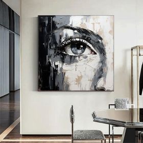 Hand Painted Oil Painting Palette Knife Eye painting Extra abstract wall art Black and white gold wall art face painting Bedroom Living room painting (Style: 01, size: 100x100cm)