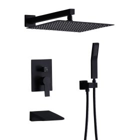12inch Shower System With Handheld Shower Head (Color: Matte black)