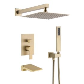 12inch Shower System With Handheld Shower Head (Color: Brushed Gold)