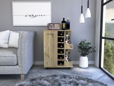Bartlet 2-Shelf 6-Bottle Bar Cart with Division Light Oak (Color: as Pic)