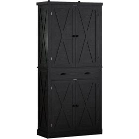 IRONCK Kitchen Pantry Storage Cabinet 72" Height, with Barn Doors, Drawer, 4 Adjustable Shelves, Freestanding Cupboard (Color: Black)