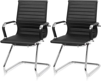 KLASIKA Office Guest Chair Meeting Room Chair Leather Reception Chair Without Wheel with Sled Base for Waiting Room Conference (Color: set of 2)