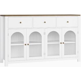 Finetones Buffet Cabinet with Storage, 55.1" Large Sideboard Buffet Cabinet, Farmhouse Kitchen Cabinet Display Cabinet (Color: White)