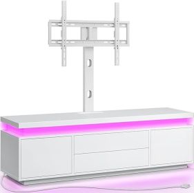 TV Stand with Mount & Power Outlet, 51" TV Table Mount for 32-65 in TVs, Modern Entertainment Center with Storage Cabinet & LED (Color: White - 59 In)