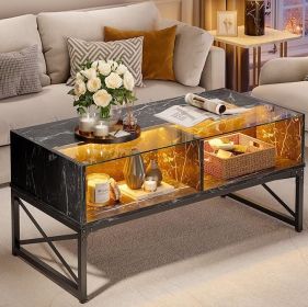 LED Coffee Table, 42 Inch Large Living Room Center Tables, Smart Gaming Tea Tables for Home Office, Coffee Table (Color: Black Marble)