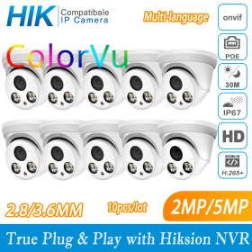 Hikvision Compatible ColorVu 5MP Dome POE IP Camera 8MP Home Security CCTV Camera 1080P 30m H.265 P2P Plug&play IPC (Focus: 2.8mm, Sensor Size: 5MP)