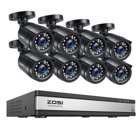 ZOSI 16CH Outdoor Security Camera System 1080P 8Channel H.265+ CCTV DVR Set 2MP Home Wired Video Surveillance Cameras Kit (Color: 16CH 8pcs Black Cam, Build-in HDD: 2T)