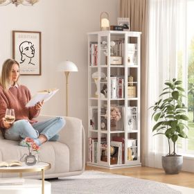 Rotating Bookshelf, 360 Display Wood Spinning, Floor Standing Narrow Shelf Organizer Storage Rack for Small Space, Bookcases (Color: White)