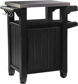 Keter Unity 40 Gallon Outdoor Backyard Rolling Storage Grilling Bar Cart, Brown (Color: Gray)