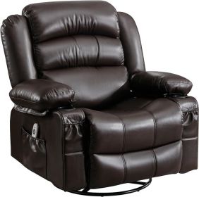INMOZATA Manual Recliner Chair, Breathable Leather Swivel Reclining Chairs with Overstuffed Arm and Back, Rocking Living Room Si (Color: Brown)