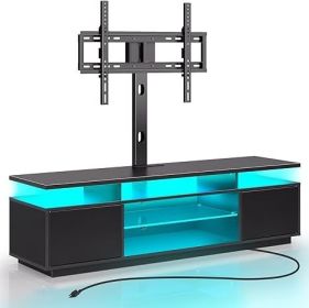 TV Stand with Mount and Power Outlet 51.2", Swivel TV Table Mount for 32-70 in TVs,Height Adjustable Modern Entertainment Center (Color: 59.1 In Black)