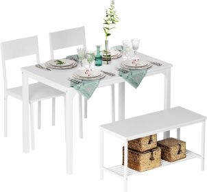 43.3'' Kitchen Dining Table Set for 4, 4 Piece Kitchen Table Bench Chairs Setfor 4, Space-Saving Table Set for Restaurant (Color: White)
