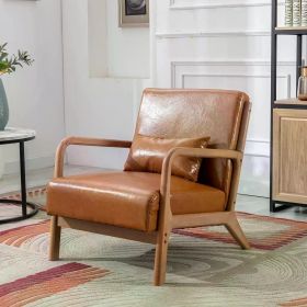 Mid Century Modern Accent Chair, Single Fabric Lounge Reading Armchair with Solid Wood Frame, Easy Assembly Arm Chairs for (Color: Light Brown)