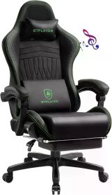 GTPLAYER Chair Computer Gaming Chair (Leather, Ivory) (Color: Green)