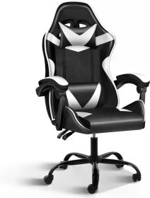 YSSOA White Gaming Chair with Footrest, Big and Tall Gamer Chair, Racing Style Adjustable Swivel Office Chair, Ergonomic (Color: Black White)