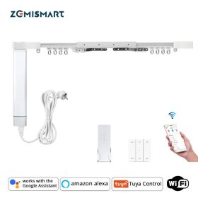 Zemismart Tuya WiFi Smart Curtain Track Blind Motor Alexa Echo Google Home Alice Voice Control Electric Stage Curtains (Track Length: 5.2m (204.5 inch), Color: With UK plug)