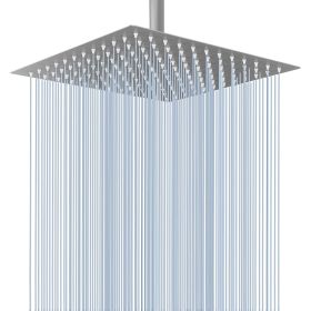 US Warehouse Stock 12/16 Inch Rain Shower Head with 16 Inch Extension Shower Arm Square Ultra Thin 304 Stainless Steel Large Rainfall Shower Head (Color: Brushed Nickel)