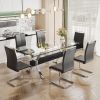 Dining table. Modern tempered glass dining table. Large modern office desk with silver plated metal legs and MDF crossbars