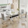 Dining table. Modern tempered glass dining table. Large modern office desk with silver plated metal legs and MDF crossbars