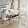 Dining table. Modern tempered glass dining table. Large modern office desk with silver plated metal legs and MDF crossbars