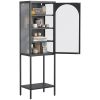 Metal Glass Door Display Storage Cabinet - 5-Tier Cube Bookshelf Storage Cabinet with 3 Adjustable Shelves For kitchen, dining room, living room