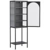 Metal Glass Door Display Storage Cabinet - 5-Tier Cube Bookshelf Storage Cabinet with 3 Adjustable Shelves For kitchen, dining room, living room
