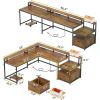 SEDETA L Shaped Desk, 66" Home Office Desk with File Drawer & Power Outlet, Gaming Desk with Led Lights, Corner Computer Desk