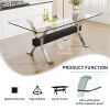 Dining table. Modern tempered glass dining table. Large modern office desk with silver plated metal legs and MDF crossbars