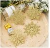 100pcs Christmas Snowflake Ornaments, Plastic Glitter Snow Flakes Ornaments for Christmas Tree