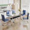 Dining table. Modern tempered glass dining table. Large modern office desk with silver plated metal legs and MDF crossbars