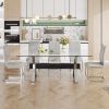 Dining table. Modern tempered glass dining table. Large modern office desk with silver plated metal legs and MDF crossbars