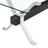 Dining table. Modern tempered glass dining table. Large modern office desk with silver plated metal legs and MDF crossbars